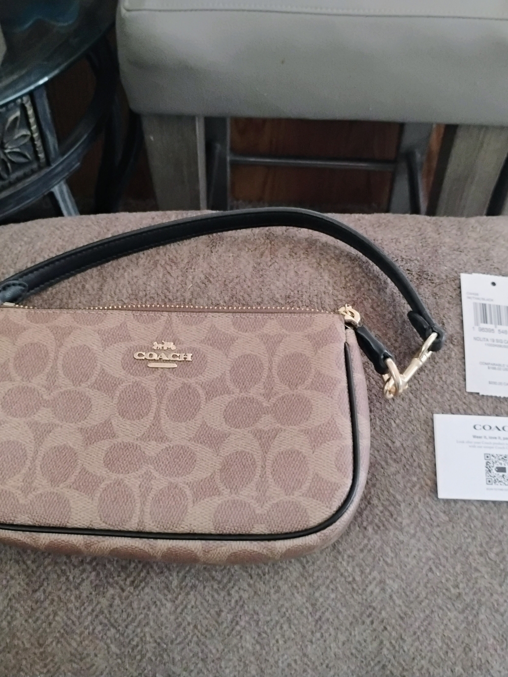 Coach Tan Signature Mini Shoulder Bag with Black Strap